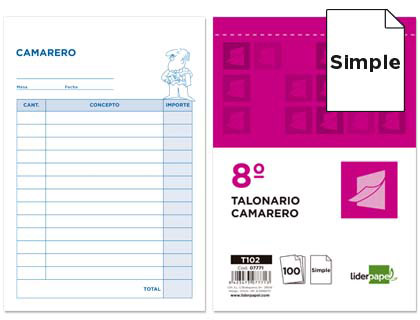 Talonario Liderpapel Camarero 8º  original 100h